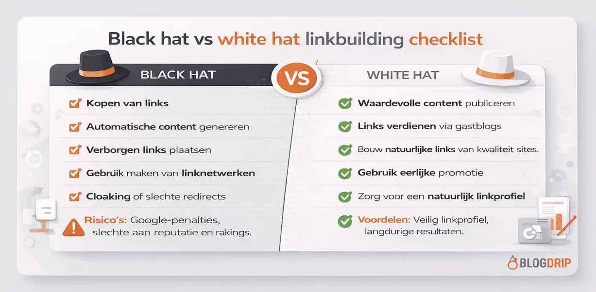 Black hat vs white hat linkbuilding checklist